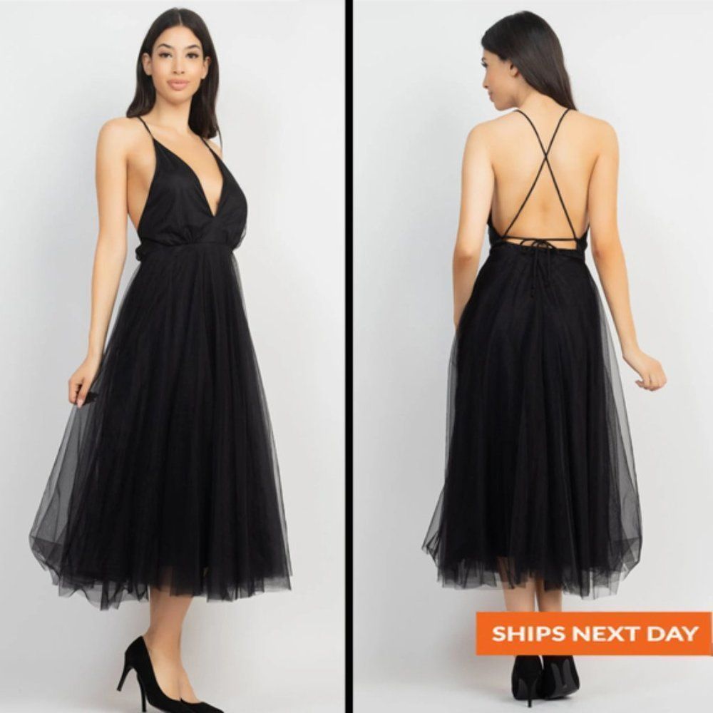 Plunging Crisscross Layered Mesh Dress - Tulle Dress - Ballet Dress - Ballerina